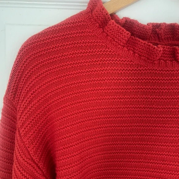 New Madewell ruffle neck sweater knit red m medium - Picture 4 of 6